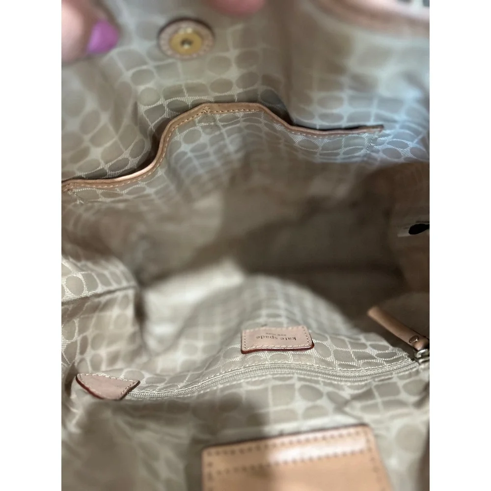 Kate Spade New York Vintage Canvas Animal Print Tote Satchel Leather Y2K